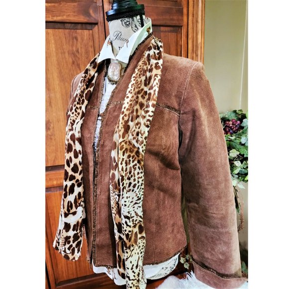 NEW DIRECTIONS Genuine Leather Chocolate Brown Suede Jacket Petite Small - Picture 9 of 9